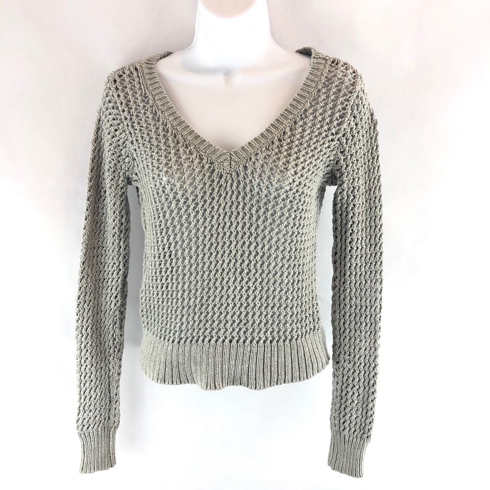 Aeropostale Gray V-Neck Semi-Sheer Sweater S